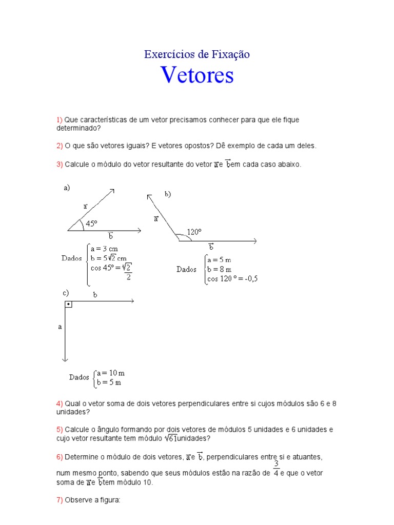 Exercícios Resolvidos sobre Vetores | PDF | Deslocamento (vetor ...