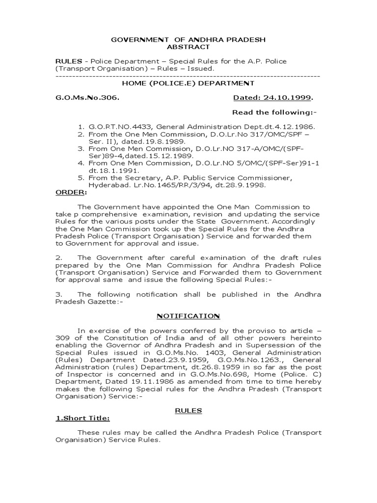 A.P. Police Transport Organisation Service Rules PDF Government