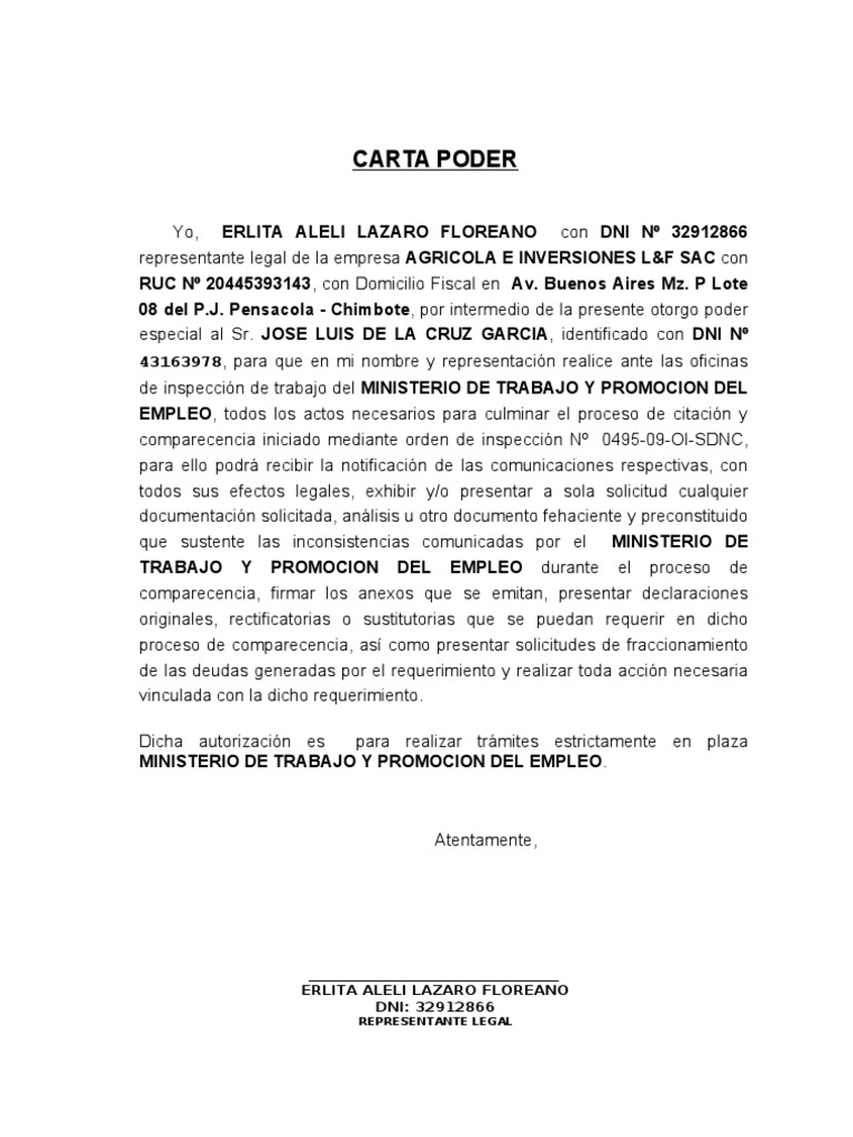 CARTA PODER MINISTERIO