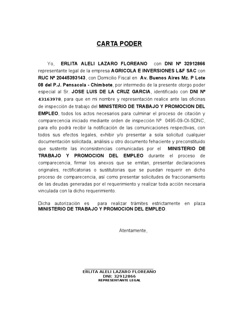 Carta Poder Ministerio