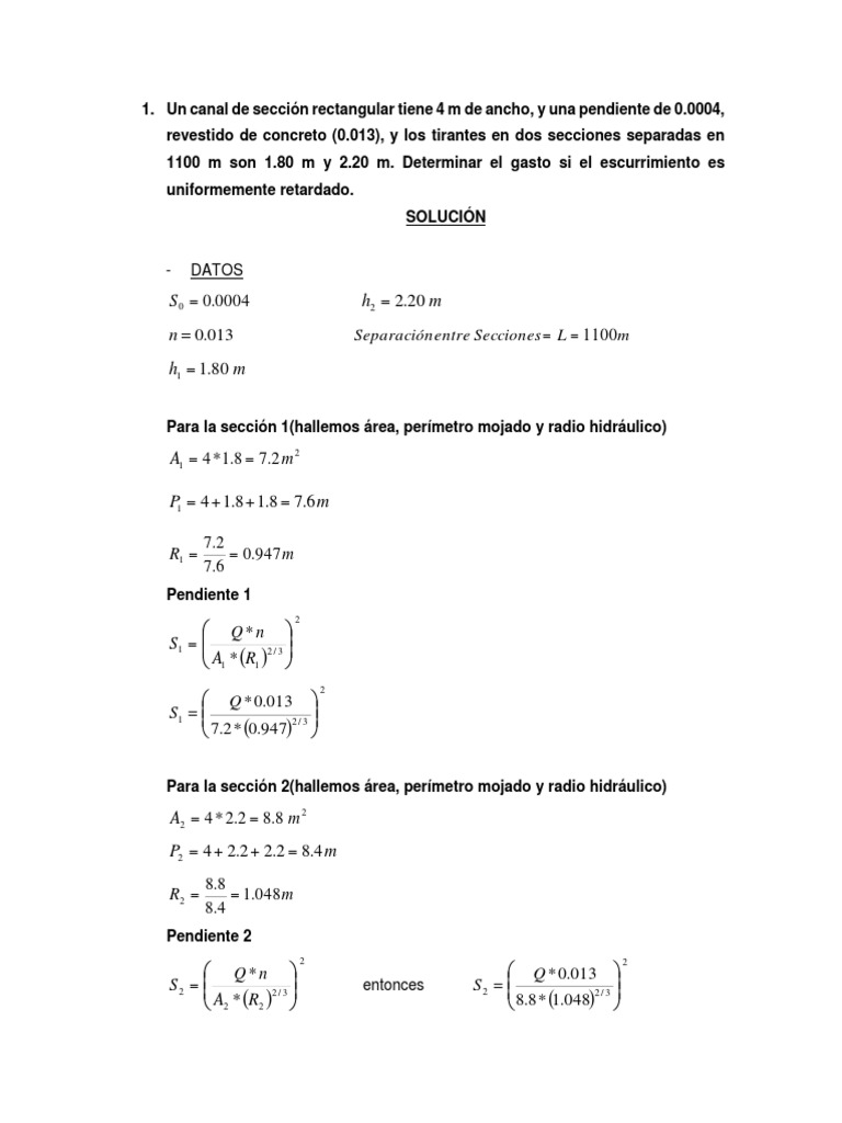 Un Canal de Sección Rectangular Tiene 4 M de Ancho | PDF | Enseñanza de ...
