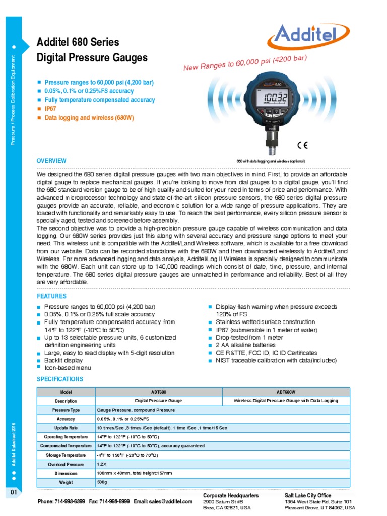 Additel 680 Series Pressure Gauges | PDF | Calibration | Pressure ...