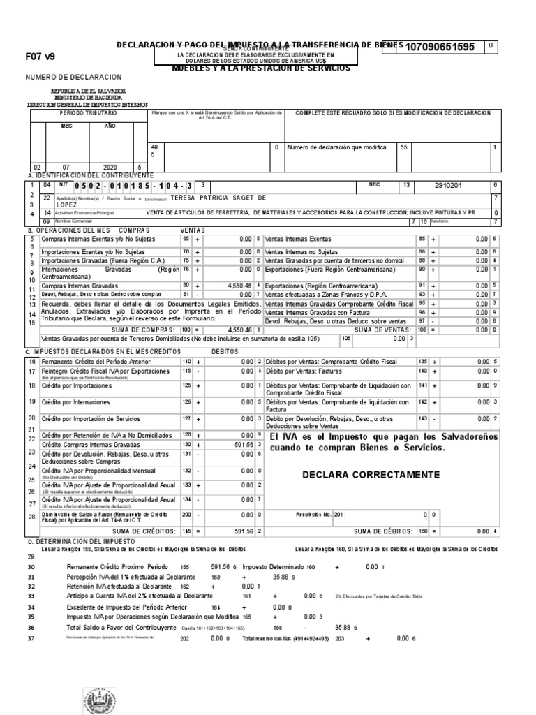 Declaración Impuesto Transferencia Bienes | PDF | Factura | Impuestos