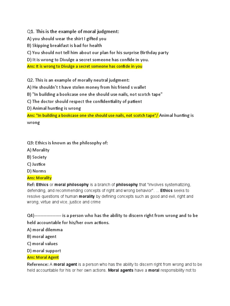 Ethics Mcqs PDF Morality Utilitarianism