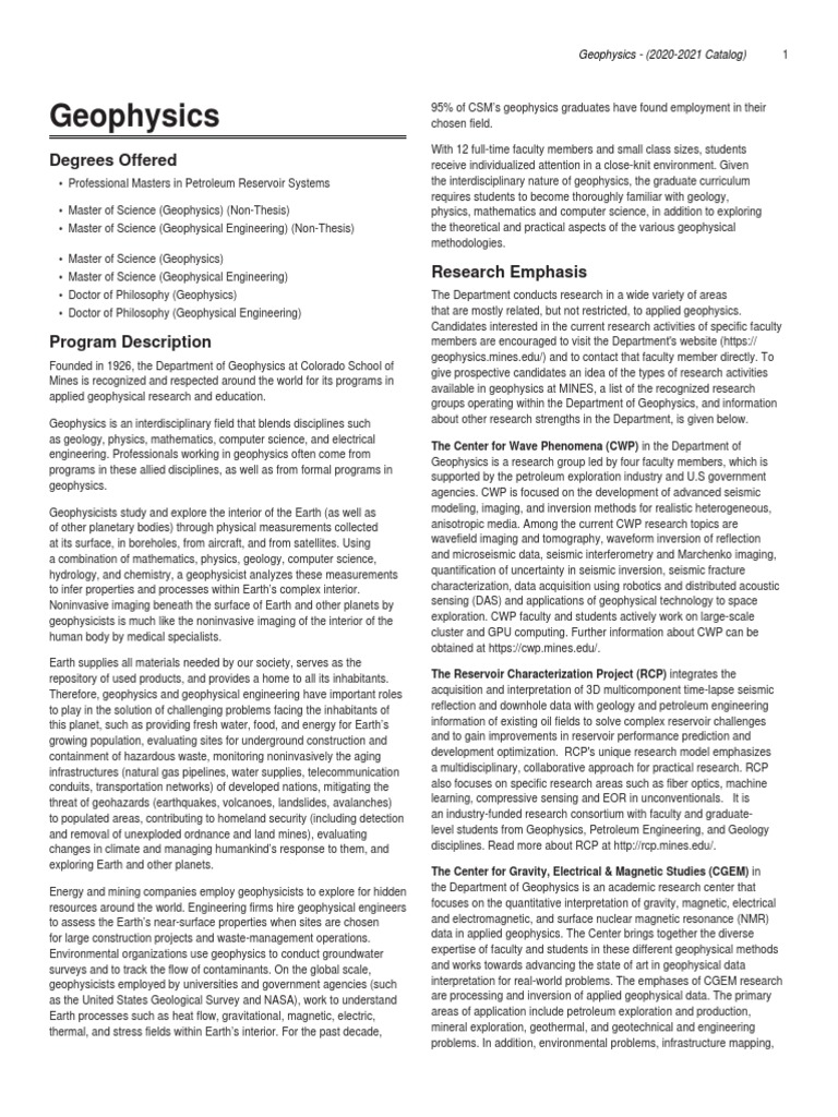 Geophysics: Degrees Offered | PDF | Thesis | Geophysics
