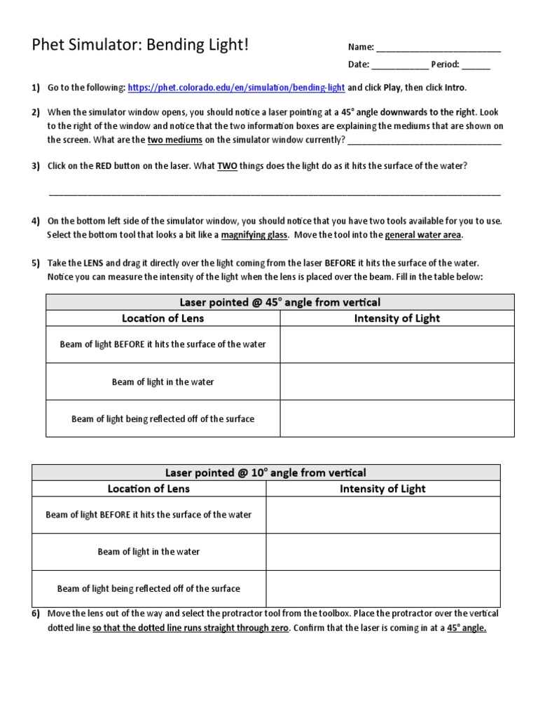Bending Light Lab 2 PDF Prism Light