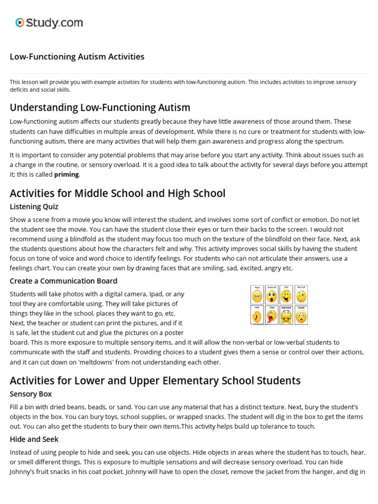 Activities for Low-Functioning Autism | PDF | Autism | Feeling
