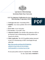 GAT-B Admission Notification For Two Years M. Sc. Biotechnology Programme 2020-2022 - 21.102020