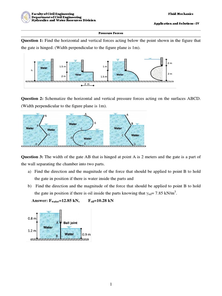 Question 1: Find The Horizontal and Vertical Forces Acting Below The ...