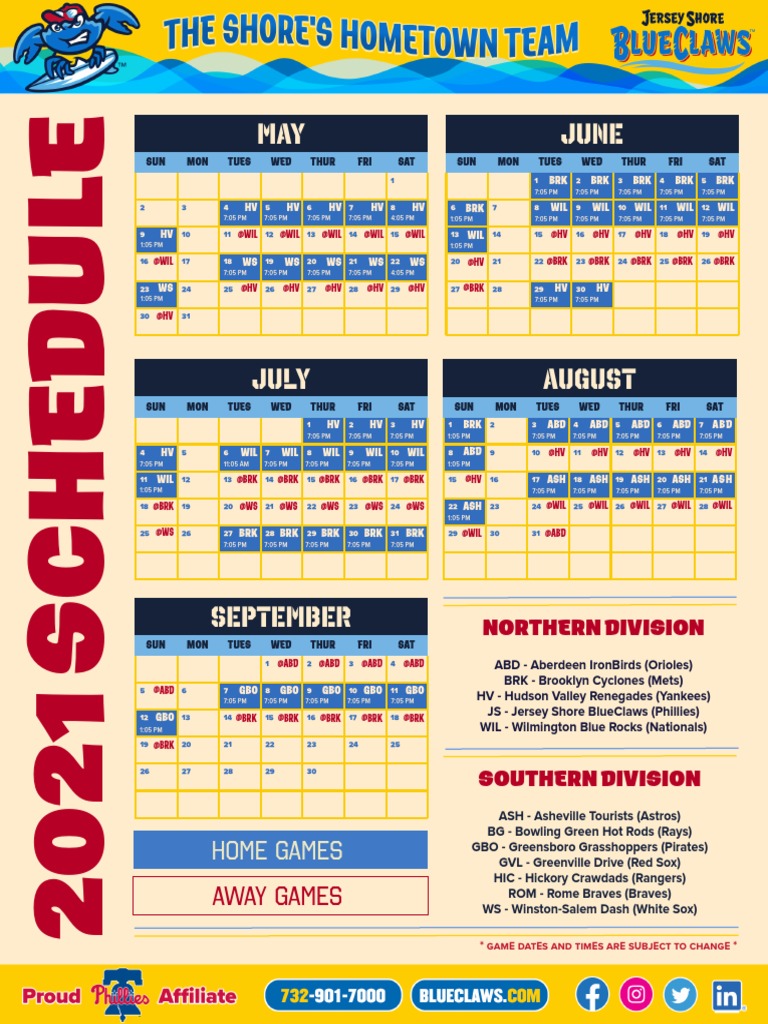 BlueClaws Updated Schedule PDF Major League Baseball Major League