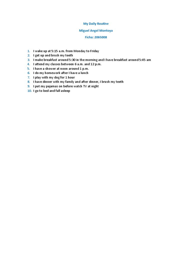 Miguel's Daily Routine Guide | PDF