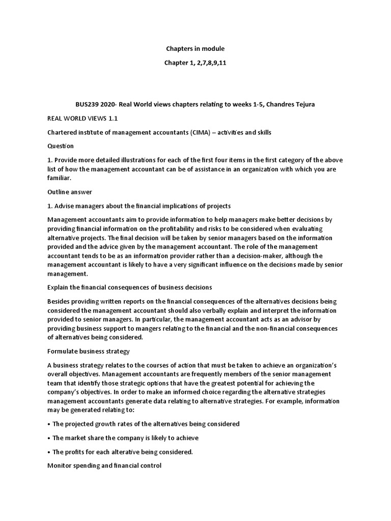 Chapters in Module Chapter 1, 2,7,8,9,11 | PDF | Management Accounting ...