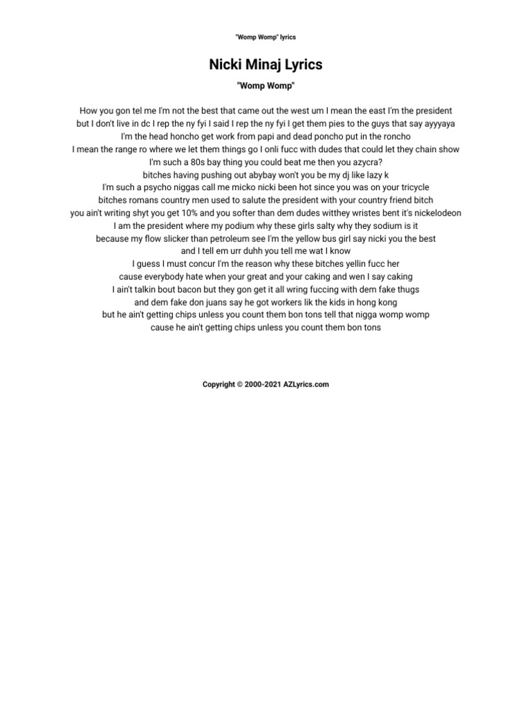 Nicki Minaj - Womp Womp Lyrics | PDF