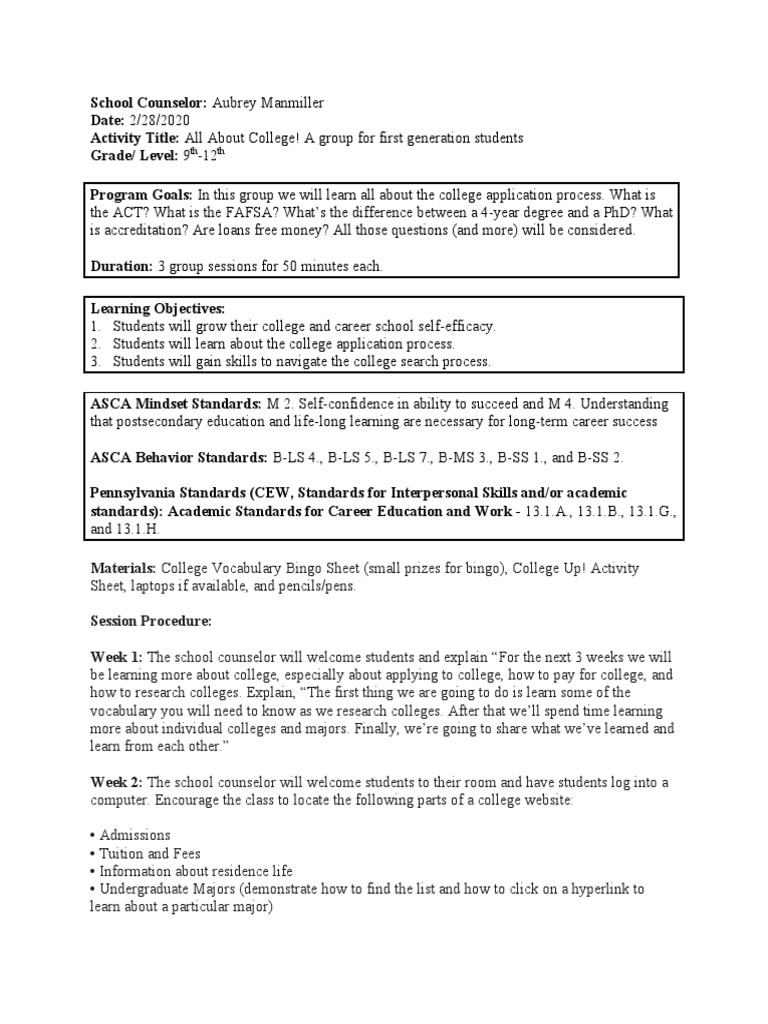 Career Lesson Plan | PDF | School Counselor | College