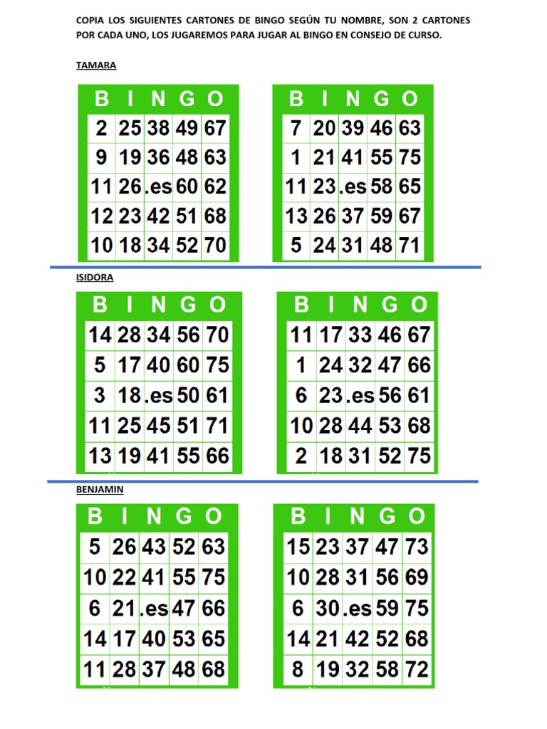 Cartones de bingo originales