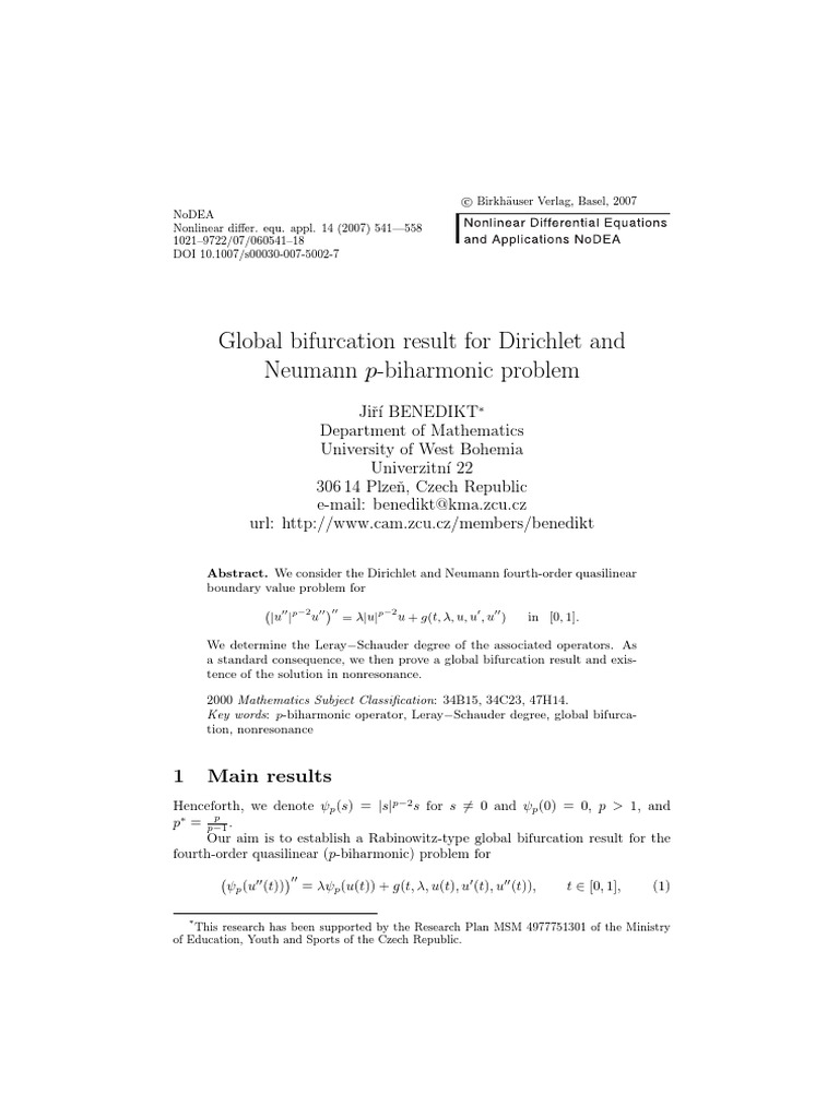 Global Bifurcation in p-Biharmonic Problems | PDF | Eigenvalues And ...