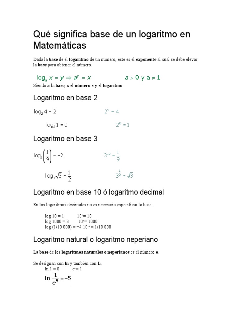 Base de Un Logaritmo | PDF | Métodos y materiales de enseñanza ...