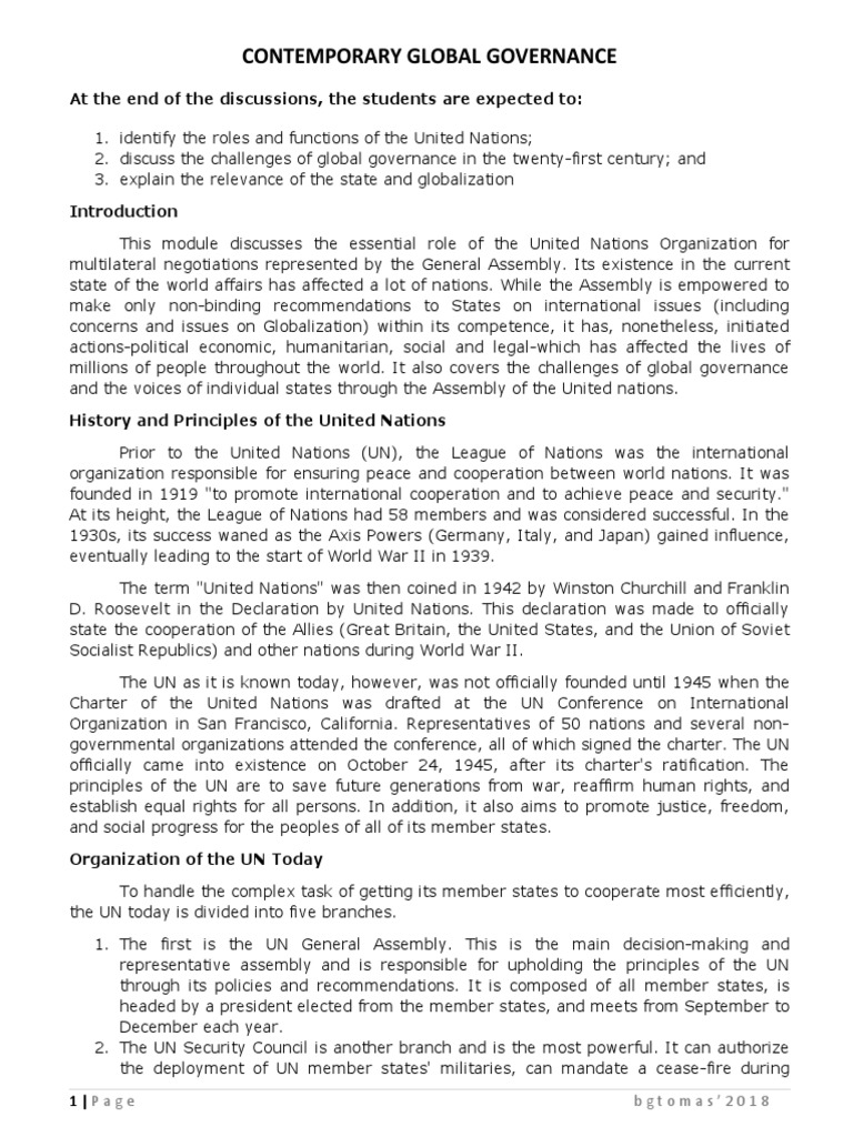 Understanding Global Governance Today | PDF | United Nations ...