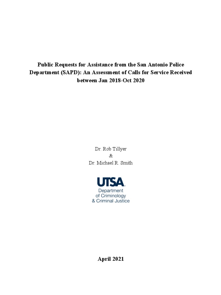 UTSA Report - Review of SAPD CAD Data | Download Free PDF | Data | Police