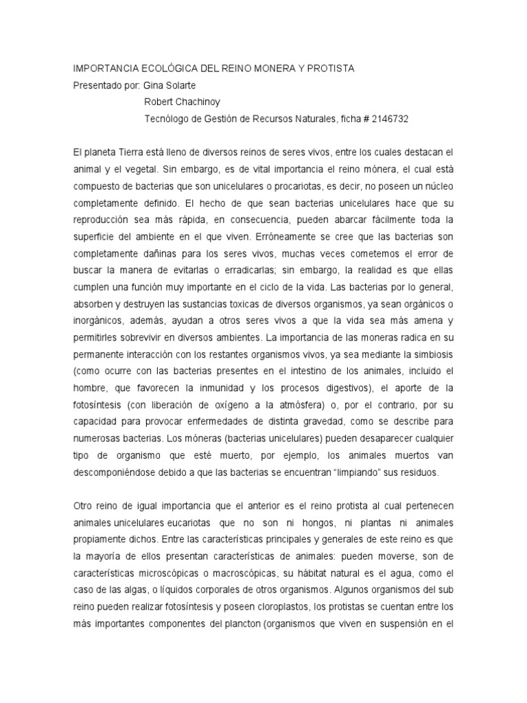 Importancia Reinos Monera y Protista | PDF | Organismos | Las bacterias
