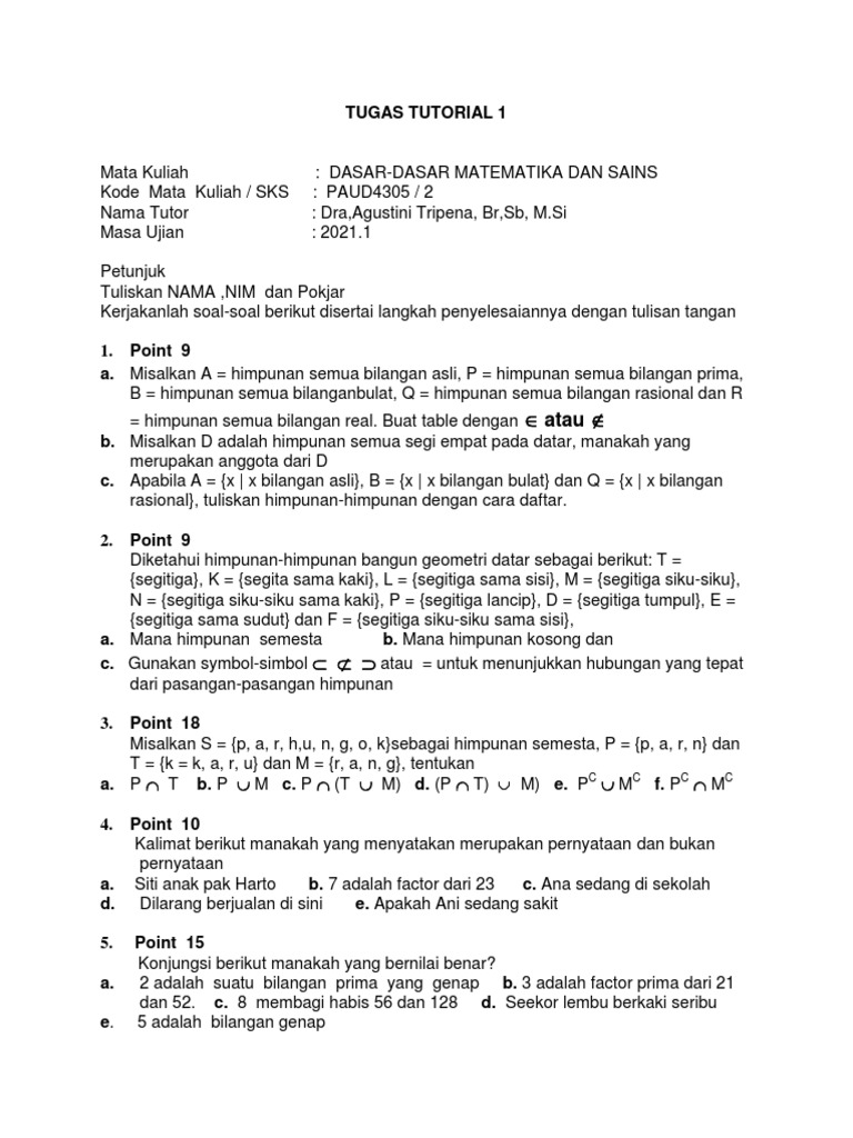 Tugas Matematika dan Sains 2021.1 | PDF | Metode & Bahan Ajar