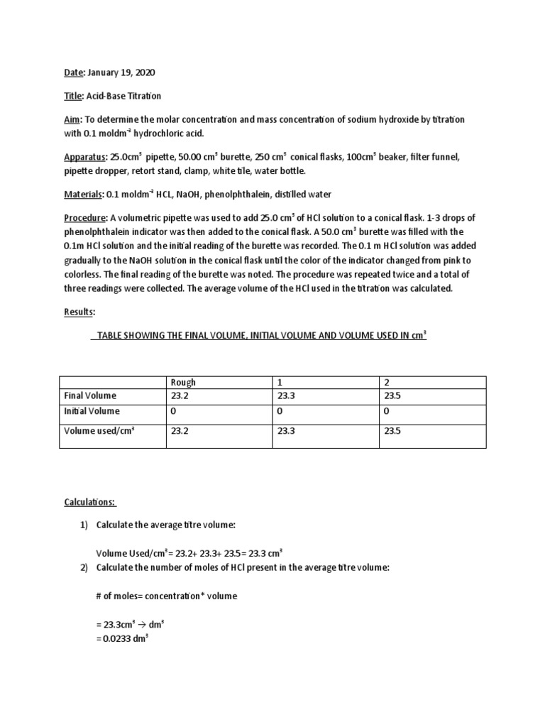 Acid-Base Titration of NaOH and HCl | PDF