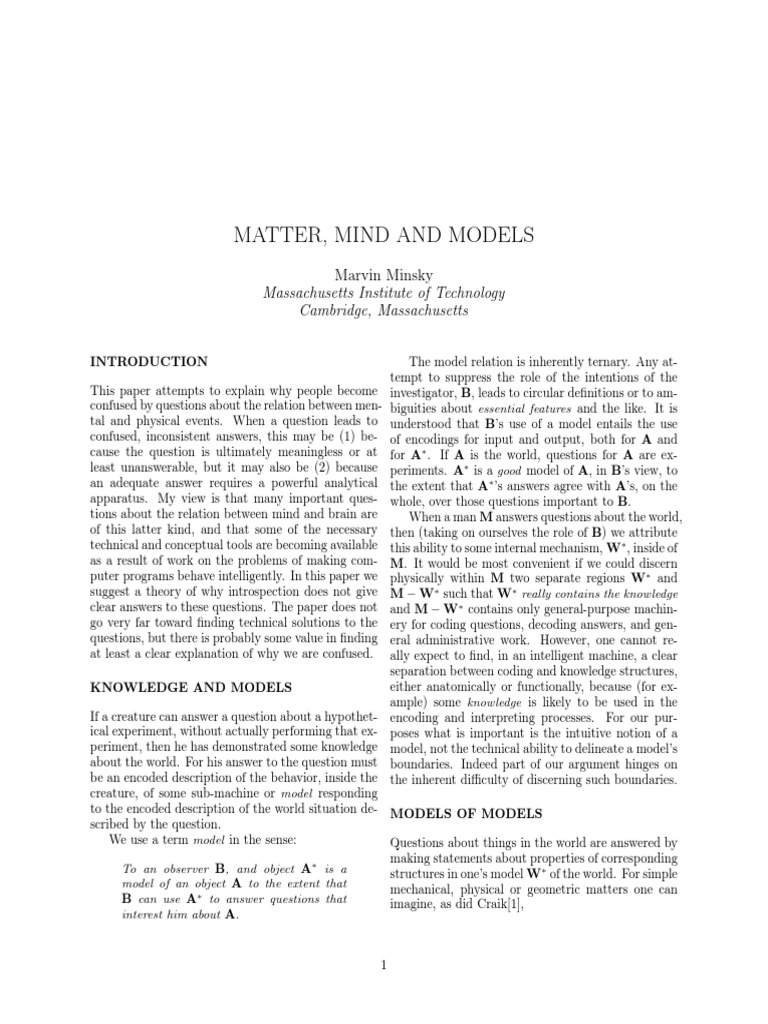 Minsky, M. Matter, Mind and Models | PDF | Free Will | Mind