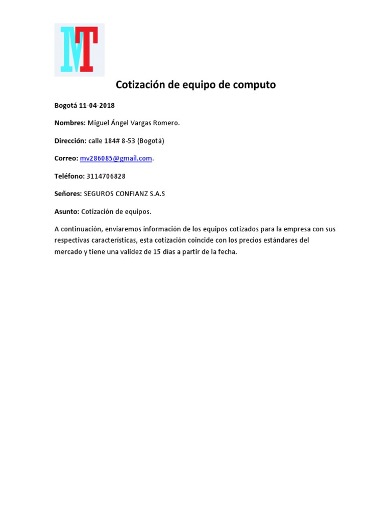 Cotización de Equipos de Cómputo Bogotá | PDF | Windows 10 ...