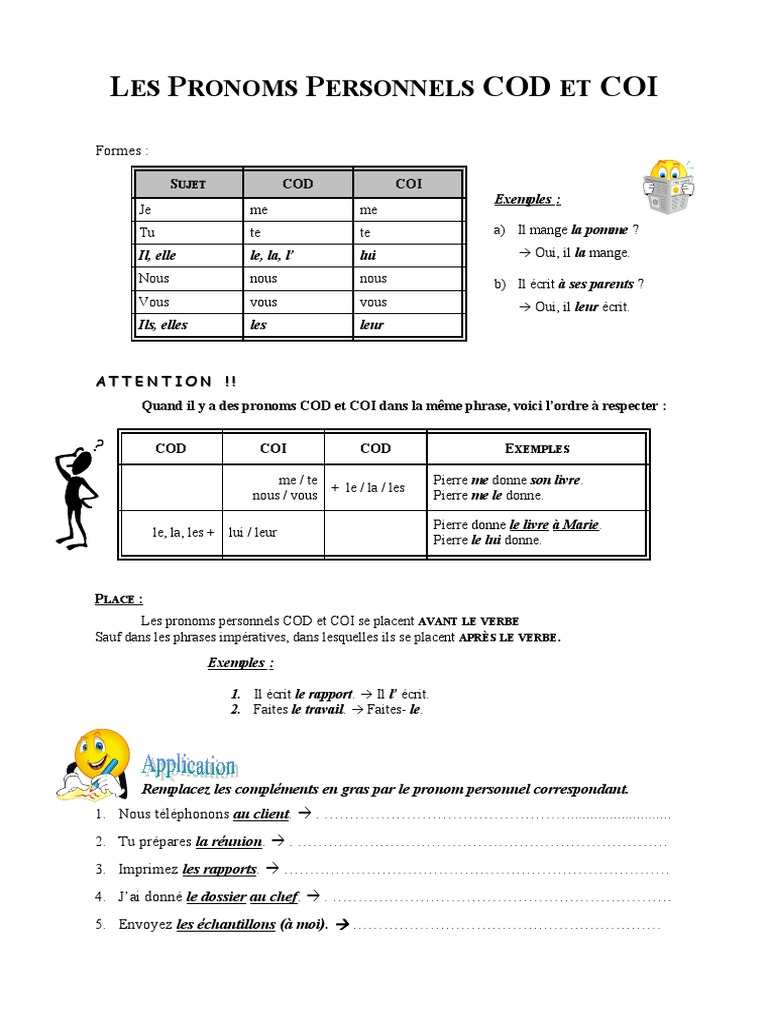 Les Pronoms Personnels Cod Et Coi Exercices Pdf Les Pronoms Personnels Cod Et Coi | PDF