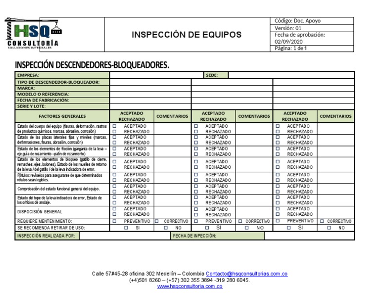 Inspección de Descendedores ID | PDF | Ingeniería mecánica | Science