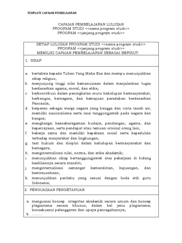 Template Capaian Pembelajaran Program D3 | PDF | Karier & Perkembangan