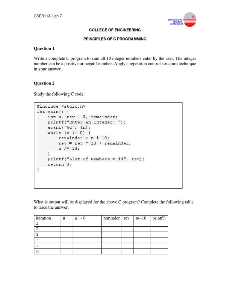 C Programming Lab: User Input & Loops | PDF