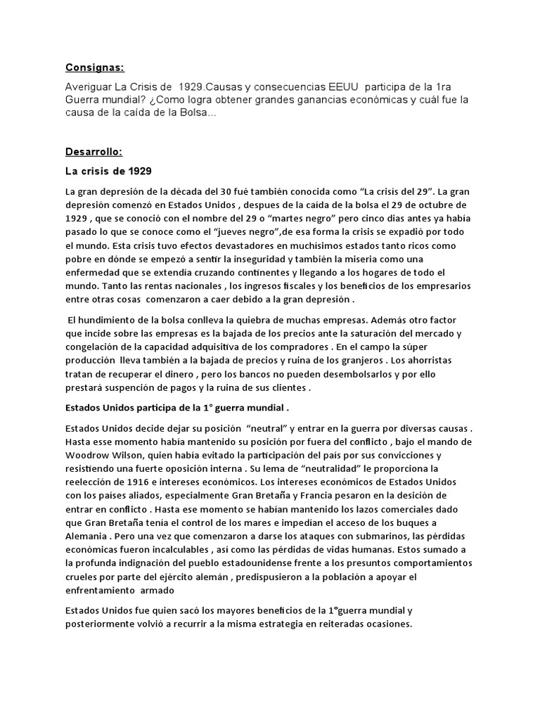 Crisis de 1929 y Guerra Mundial: Impacto en EE.UU. | PDF | Gran ...