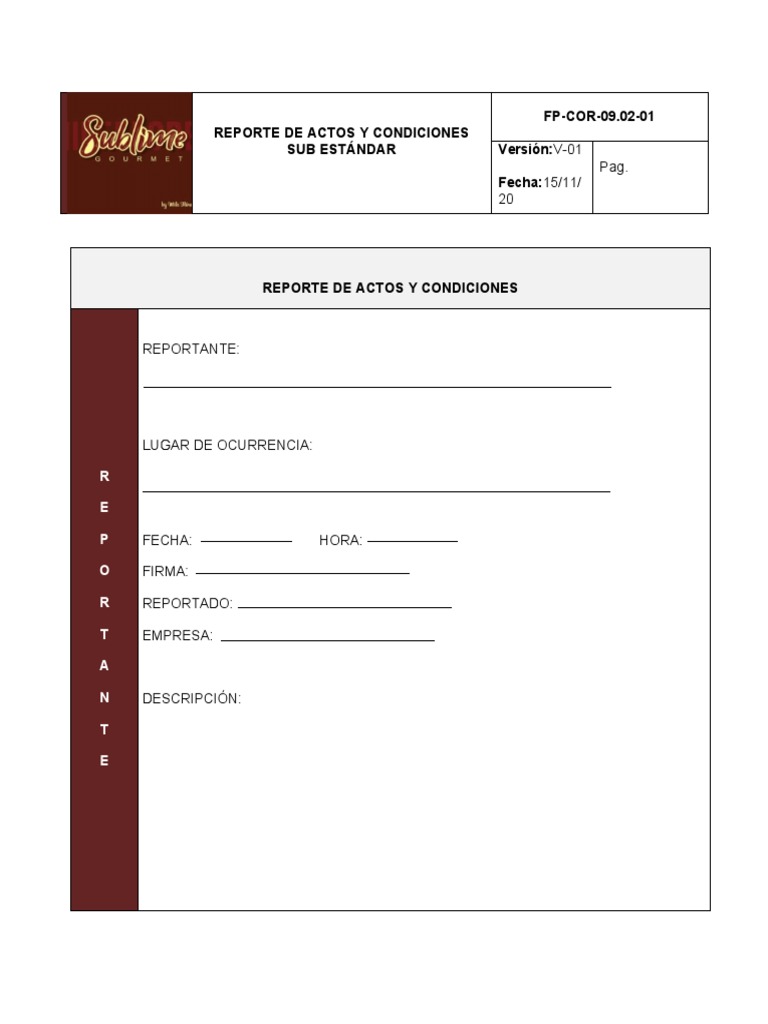 Reporte de Actos y Condiciones Sub Estándar | PDF