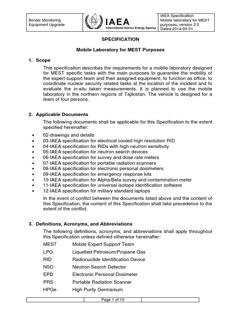01-IAEA Specifications For A Mobile Lab For MEST Purposes | PDF | Door ...
