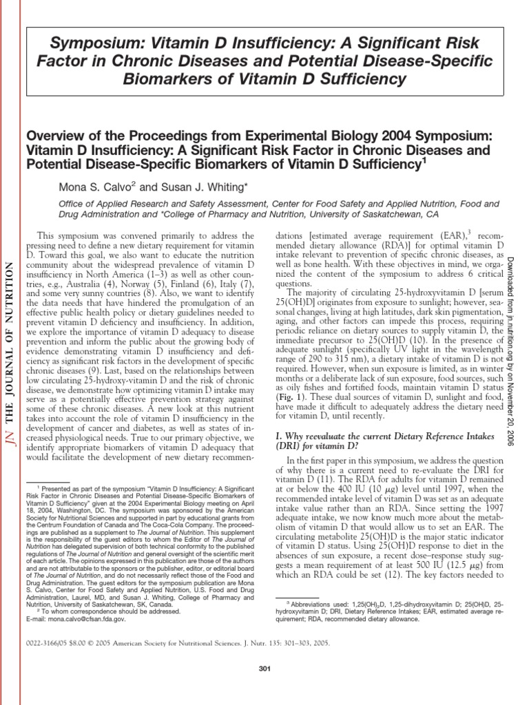 D Symposium Vitamin D Insufficiency Calvo Whiting Vitamin D Vitamin
