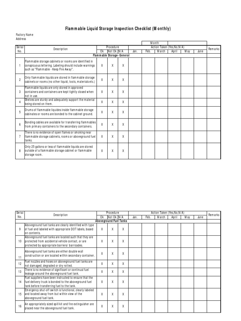 Flammable Storage Inspection Checklist | PDF | Fuels | Ventilation ...