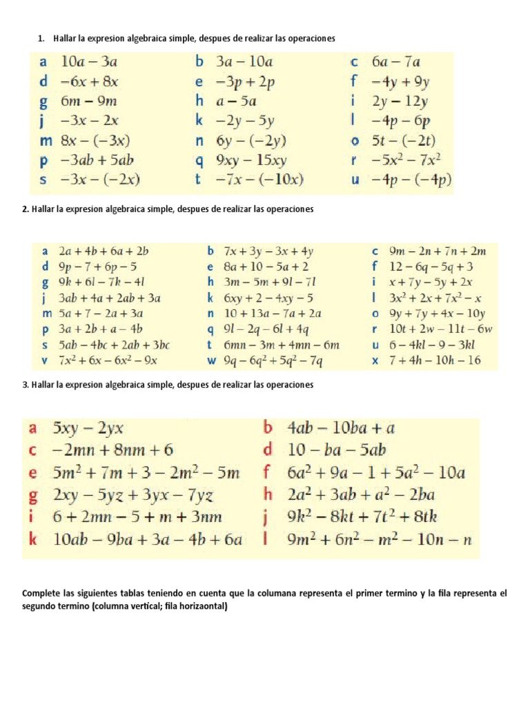 Taller de Operaciones Algebraicas | PDF