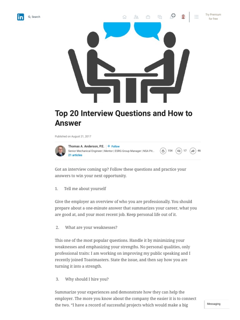 Top 20 Interview Questions and How To Answer - LinkedIn | PDF