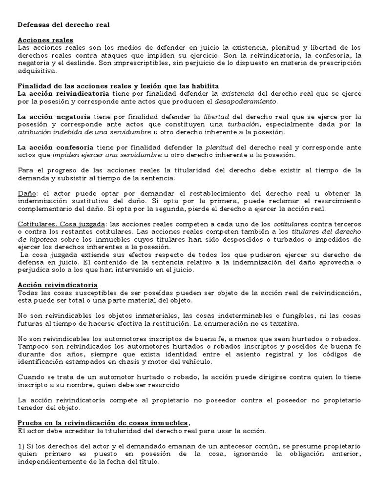 Acciones Reales en Defensa de Derechos | PDF | Posesión (Ley) | Propiedad