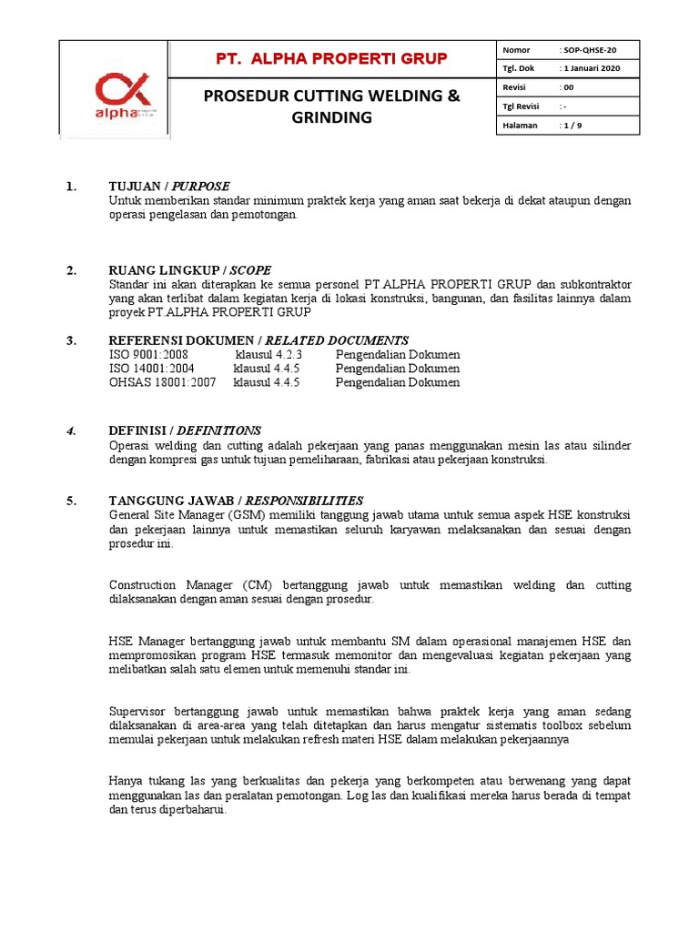 SOP Pengelasan dan Pemotongan Aman | PDF