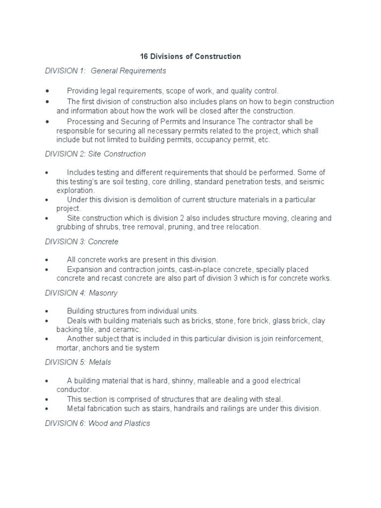 WHAT IS DIVISION 20 IN CONSTRUCTION visual data 4