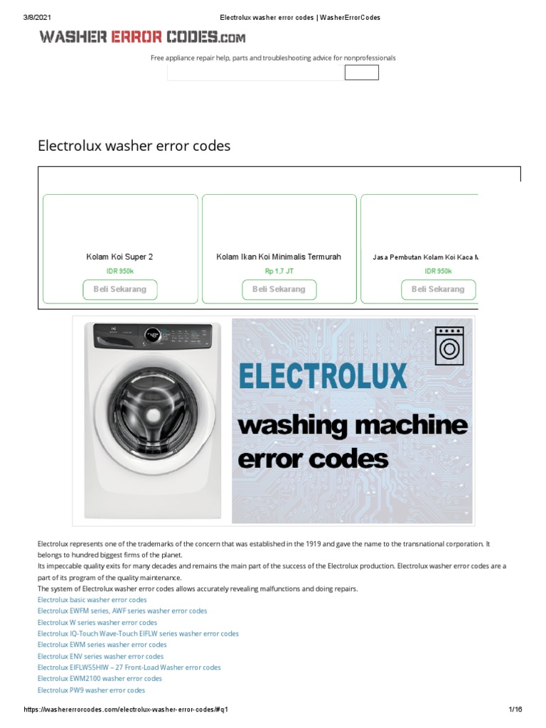Electrolux Washer Error Codes WasherErrorCodes Download Free PDF