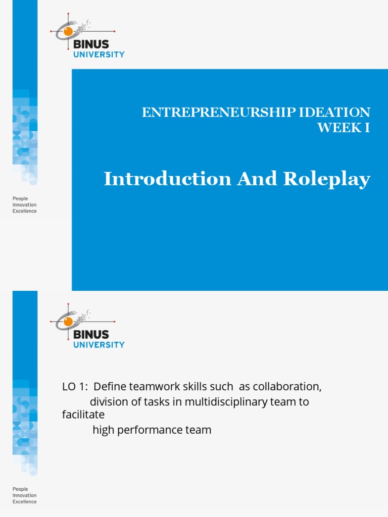Week 1 - Introduction and Roleplay Rev.1 | PDF | Entrepreneurship ...