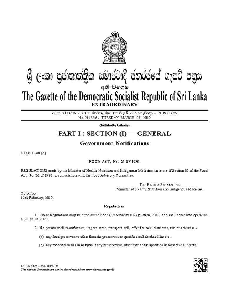 Regulations on Food Preservatives in Sri Lanka PDF Fruit Preserves