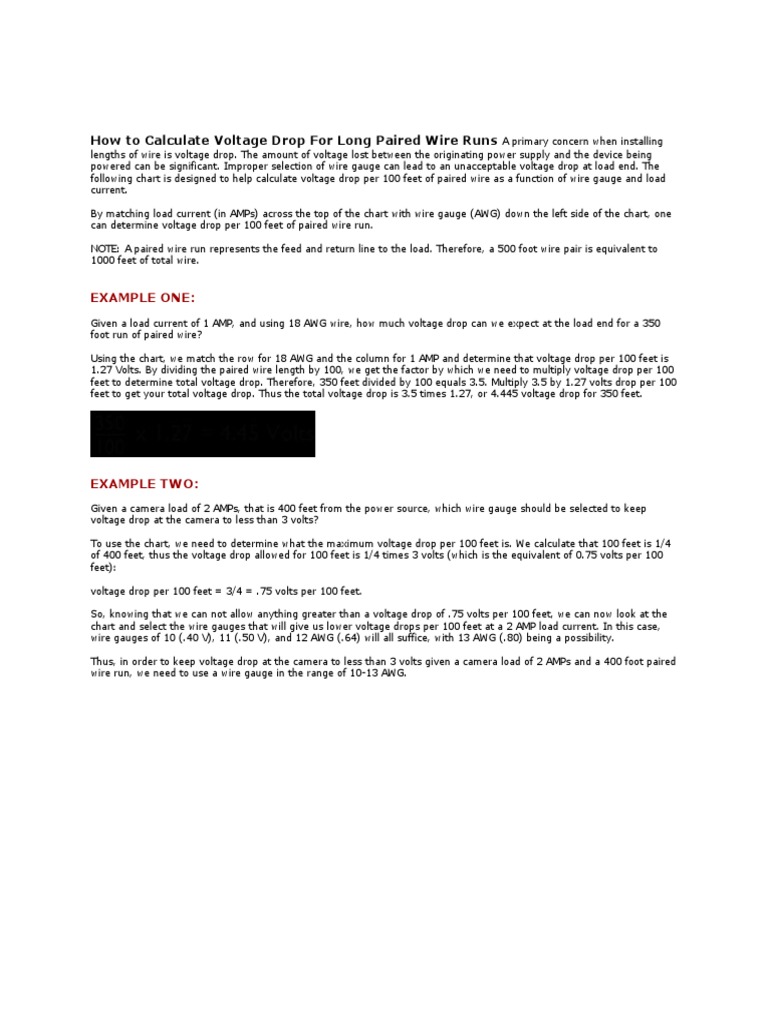 How To Calculate Voltage Drop For Long Paired Wire Runs PDF