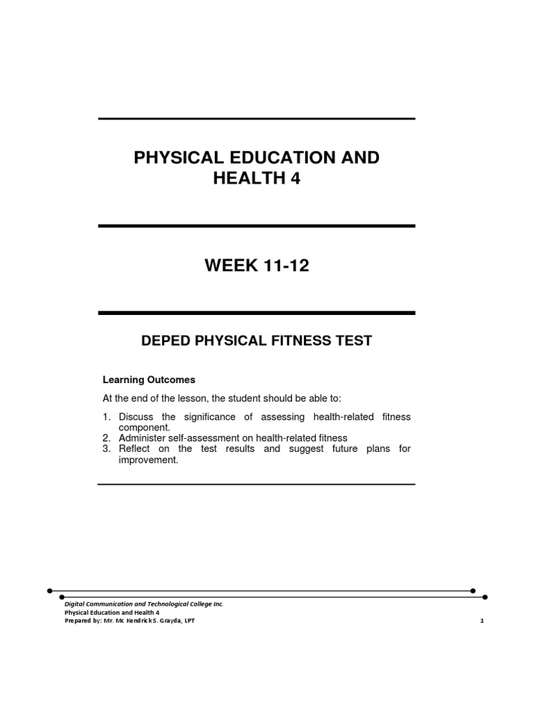 Physical Education and Health 4: Deped Physical Fitness Test | PDF ...