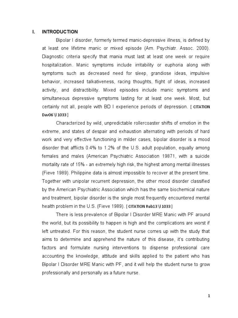 Bipolar I Disorder - CASE STUDY | PDF | Mania | Bipolar Disorder