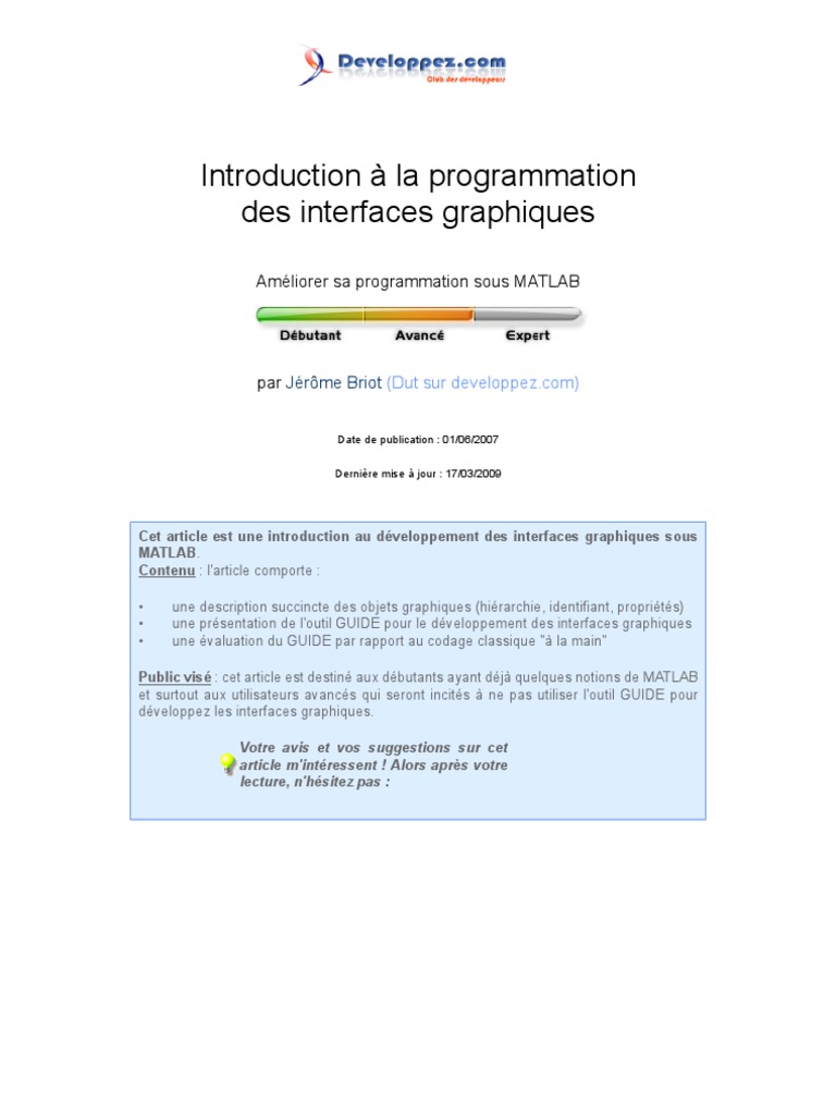 Interfaces Graphiques Avec Matlab | PDF | Interface graphique ...