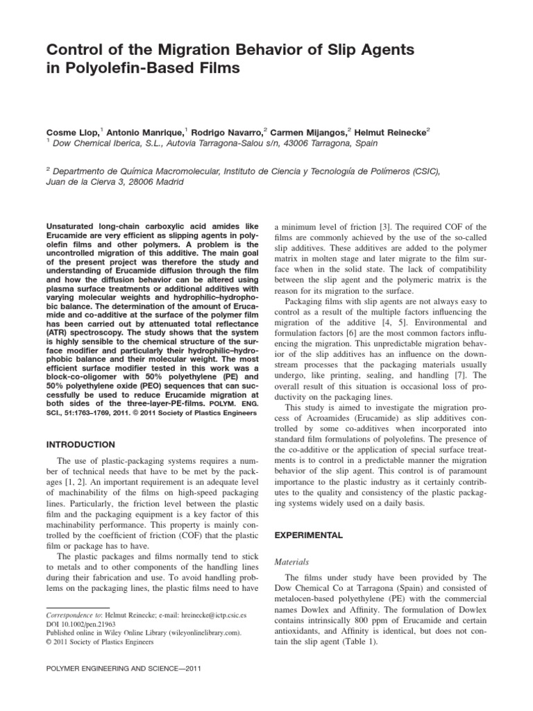 Control of The Migration Behavior of Slip Agents in PolyolefinBased